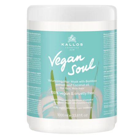 Kallos KJMN  Vegan Soul Dúsító Hajpakolás Bambusz kivonattal és Kókusz olajjal vékonyszálú hajra 1000 ml