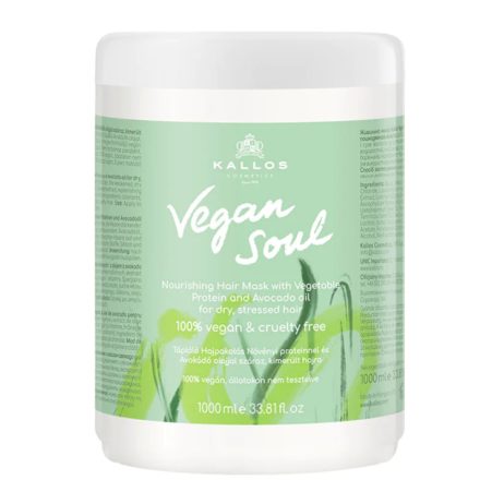 Kallos Vegan Soul Tápláló Hajpakolás Növényi proteinnel és Avokádó olajjal száraz, kimerült hajra 1000 ml